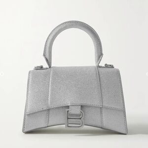 Balenciaga Hourglass XS glittered silver leather tote